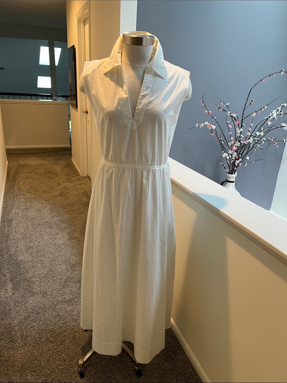 rag & bone White Sleeveless Collared Midi Dress